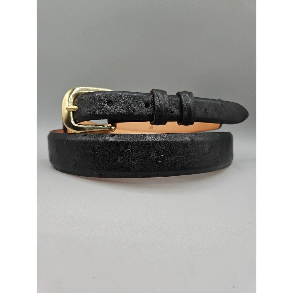 Select African Ostrich Black Crescent Leather Belt Handcrafted in USA Size 40